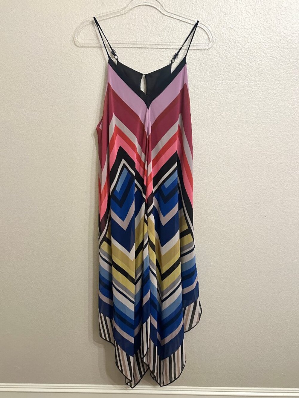 Trina Turk Multicolor Geometric Chevron Print Handkerchief Hem Dress